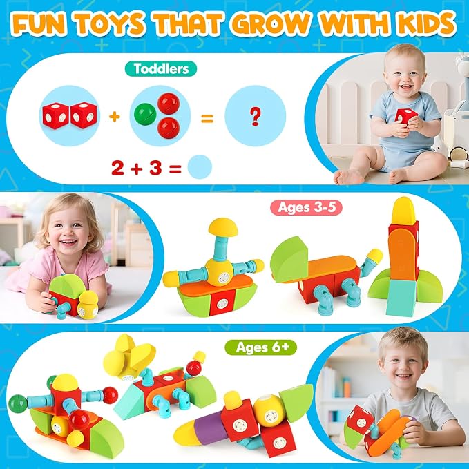 Hodurgyi 26 PCS Magnetic Foam Blocks, STEM Preschool Toys for Children, Magnetic Building Blocks for Toddlers, Kids Bath Toys and Montessori Sensory Toys, Birthday for Boys & Girls Age 3 4 5 6+ - Image 4