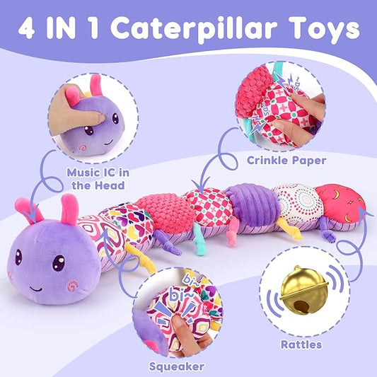 Baby Girl Toys 0-3-6 Months Musical Stuffed Animals Plush Caterpillar Toy with Crinkle Rattles Tummy Time Sensory Learning Toys for Infants 6-9-12 Months Newborn Girls Boys Shower Gifts