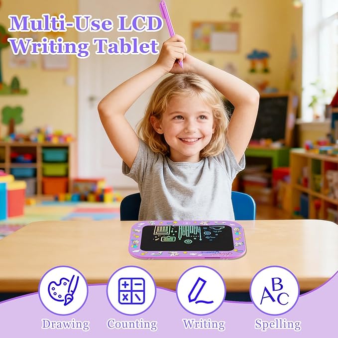 LCD Writing Tablet for Kids,12Inch Colorful Reusable Erasable Electronic Toddler Doodle Board Drawing Tablet Pads,Educational Learning Toys, Gifts for 3 4 5 6 7 8 Year Old Girls Boys (Purple-12IN)