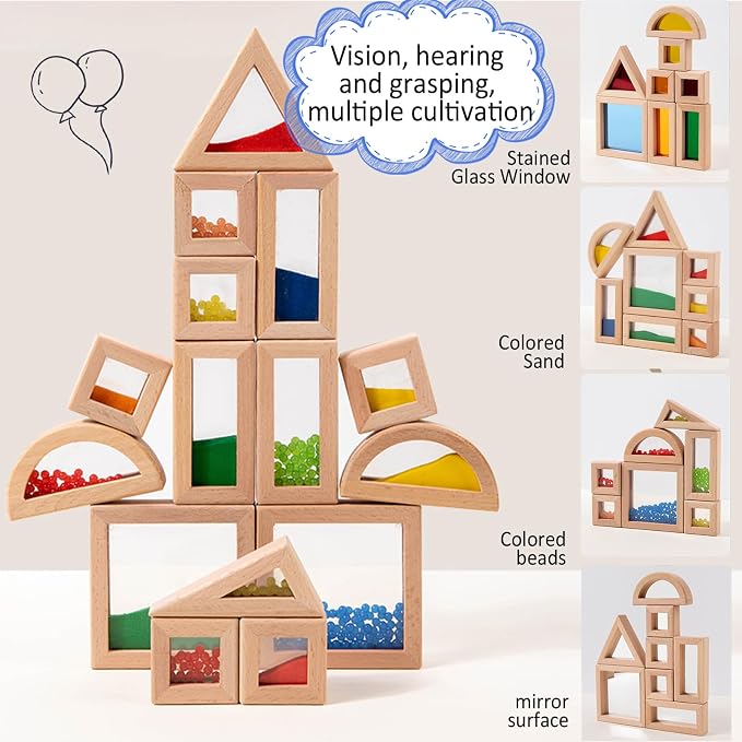 Dinhon 23PCS Sensory Blocks for Toddlers 1-3 & Kids 4-8 - Large Montessori Wooden Building Blocks with Rainbow Colors, Stacking Toys for Boys Girls, Sensory Play & Preschool Learning, Toddler Gift - Image 7