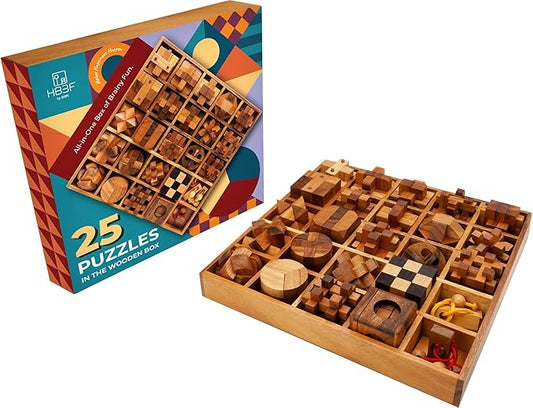 BSIRI 25 in 1 Wooden Brain Teaser Puzzles for Adults and Teens or Kids Interlocking 3D Mini Wood Mind Games Hand and Mind Puzzle Teasers Assembly & Disentanglement Set Toys Coffee Table Games Gift