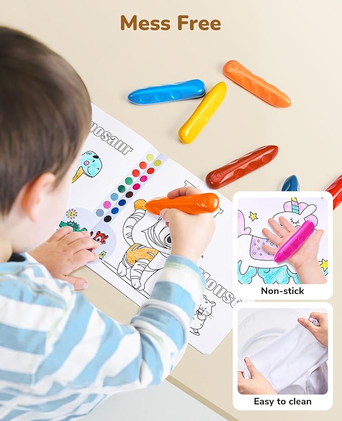 JoyCat 16 Colors Jumbo Crayons for Toddlers 1-3 4 5 6 year old Kid,Easy-Grip,Unbreakable,Non-Toxic,Washable,big,Triangular toddler Crayons with Coloring Activity Paper,Ideal for Kids with Art Supplies