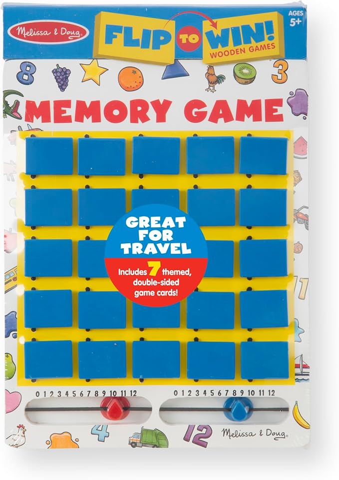 Melissa & Doug Flip-to-Win Portable Wooden Travel Game Board with 25 Flaps & 7 Double-Sided Memory Game Cards—Animals, Colors, Fruits, Shapes & Much More—Preschool Toys for Kids Ages 5+ - Image 8