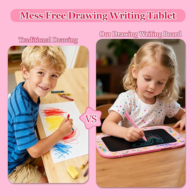 LCD Writing Tablet for Kids Toddler,12Inch Colorful Reusable Erasable Electronic Toddler Doodle Board Drawing Tablet Pads,Educational Learning Toys Gifts for 3 4 5 6 7 8 Year Old Girls ((Pink-12IN)