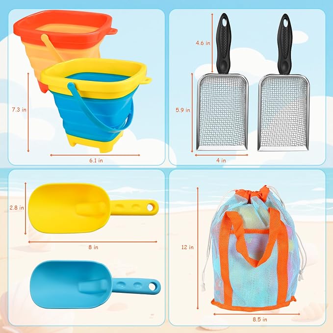 Beach Sand Toys with 2-Pack Collapsible Buckets & Shovels for Kids - Image 3