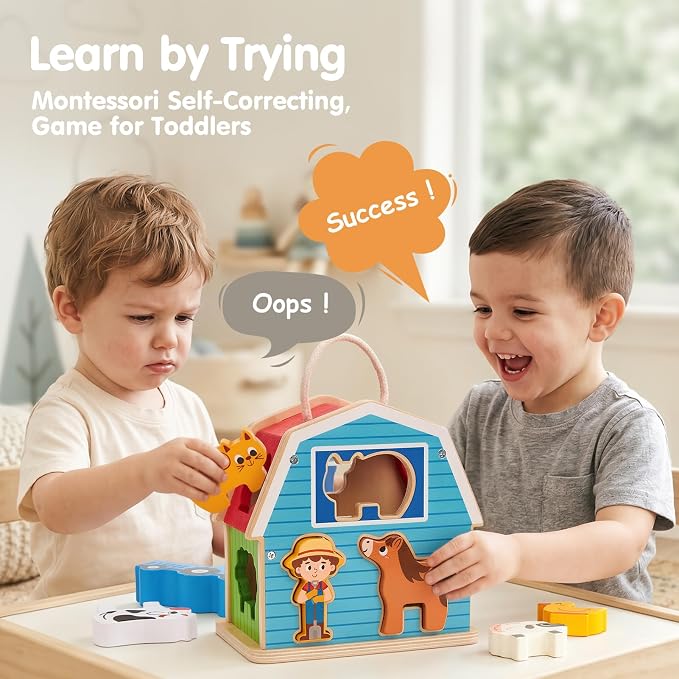 hahaland Wooden Montessori Toys Farm Animals Barn for Toddlers 1-3 - Image 6