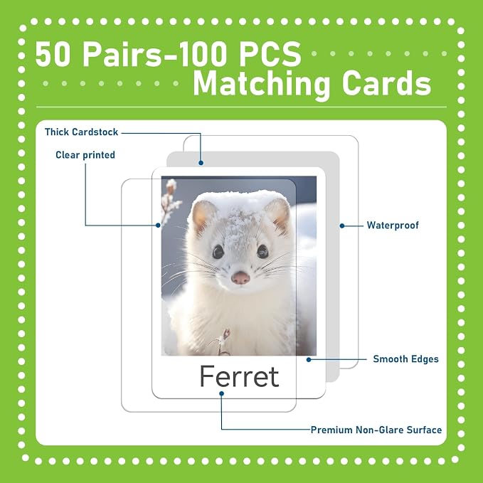 gisgfim 100 PCS Memory Matching Game Animal Babies Concentration Memory Card Educational Game for Kids Adults A Fun & Fast Baby Animals Game Toddlers Preschool Family Board Gift Matching Games - Image 3