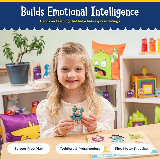 Open The Joy My Emotions Family Peg Puzzle – Emotional Recognition & Social Skills Puzzle for Kids | Montessori-Style Wooden Puzzle with 6 Emotion Pieces | Ages 4+ - Image 3