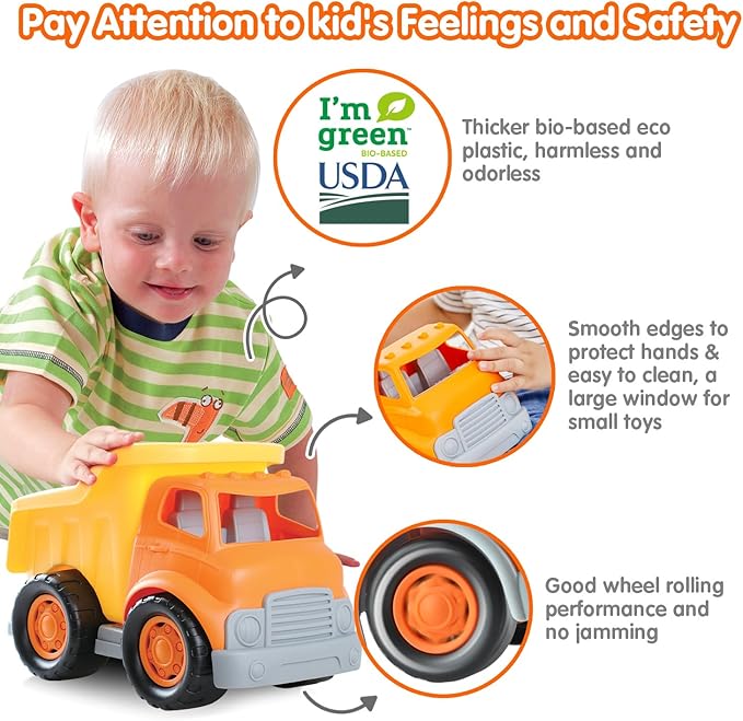 PLAY Eco-Friendly Toys Dump Truck Beach Toy, [USDA Certified] No BPA/Phthalate/PVC, Recycled Bioplastic Construction Truck Toys for Toddlers 1 2 3 4, Sand Toys Vehicle for Kids
