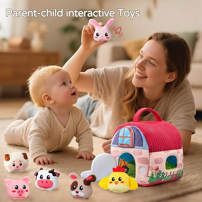 Baby Girl Toys 6-12 Months, Surprise Barn with 12 PCS Stuffed Farm Animals, Montessori Sensory Developmental Learning Toys for 6-12 Months, Ideals 6 7 8 9 Month Old Baby Boy Girl Gifts Toy