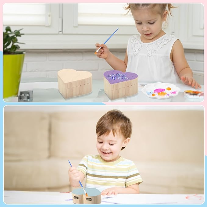 Kigley 6 Sets Paint Your Own Box Kit for Girls DIY Wooden Jewelry Box Unfinished Heart Boxes Arts and Craft Painting Gift Kits Christmas Crafts for Toddler Kids Ages 3-12 Year Old
