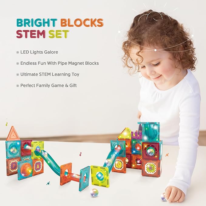 Contixo STEM Building Toys - 65 pcs Marble 3D Magnetic Run Tiles Learning Stacking Educational Building Blocks Set, Creativity Beyond Imagination, Inspirational, Recreational Toy for Kids, Ideal Gifts - Image 3