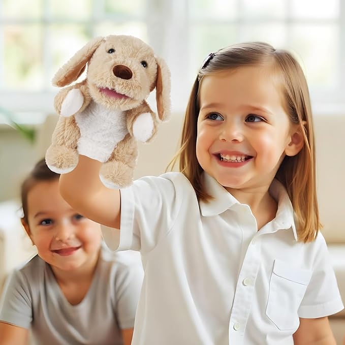 Animal Hand Puppets 11 Inch Sea Turtle Plush Dinosaur Animals Hand Puppet Toys Role-Play Toy Puppets for Kids Storytelling Imaginative Pretend Play Teaching Preschool(Dog)