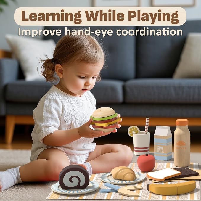 Lehoo Castle Wooden Play Food Set for Toddlers, Play Kitchen Accessories - Image 2