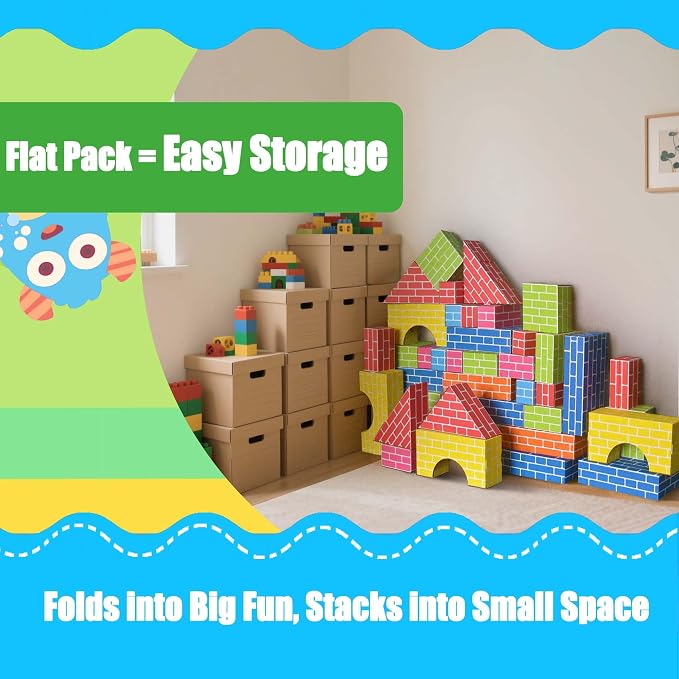 48-Pack Cardboard Building Blocks for Kids: Heavy-Duty Jumbo Stacking Gifts - Image 6