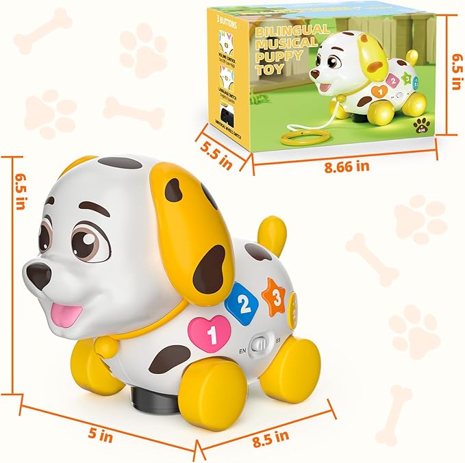 Baby Toys 6-12 Month, 1st First Birthday Gift for 1 Year Old Boys Girls, Musical Crawling & Walking Puppy Toy 6 7 8 9 10 12-18 Month Old Bilingual Learning Developmental Toy