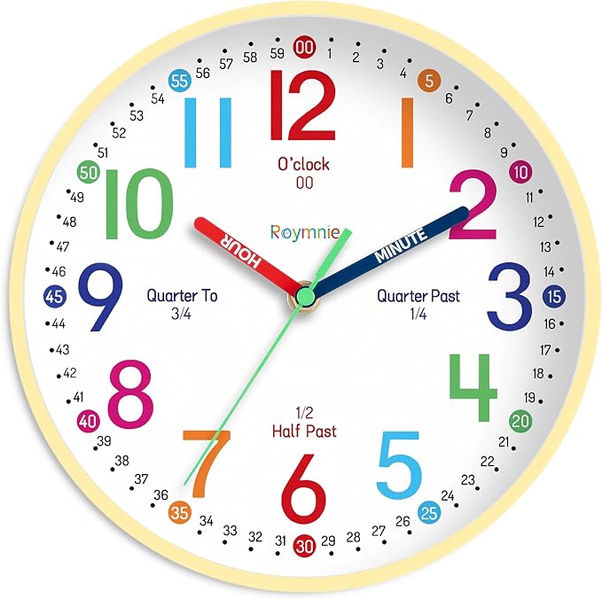 Roymnie Wall Clock 8" for Kids Learning Battery Operated Teaching Silent by Unknown