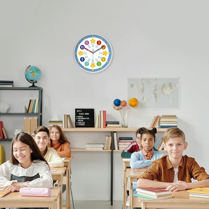 XFM Colorful Kid Wall Clocks Battery Operated 12 inch Silent - Image 3