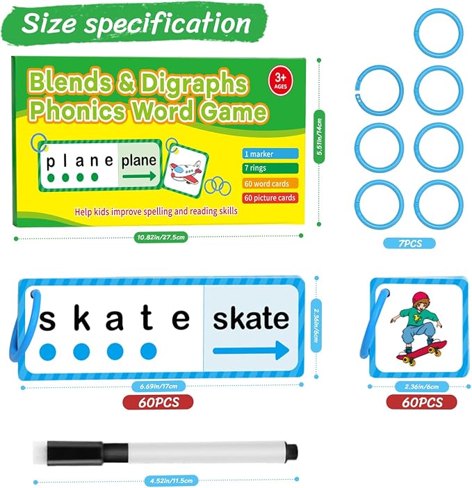 Blends & Digraphs Flash Cards for Kid, Phonics Sight Word Games for Toddler - Image 2