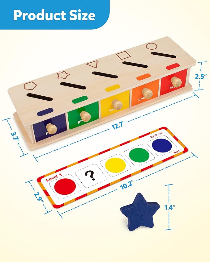 Coogam Montessori Toys Wooden Color Shape Sorting Box Game Geometric Matching Blocks Early Learning Educational Toy Gift for 3 4 5 Year-Old Baby Toddlers - Image 6