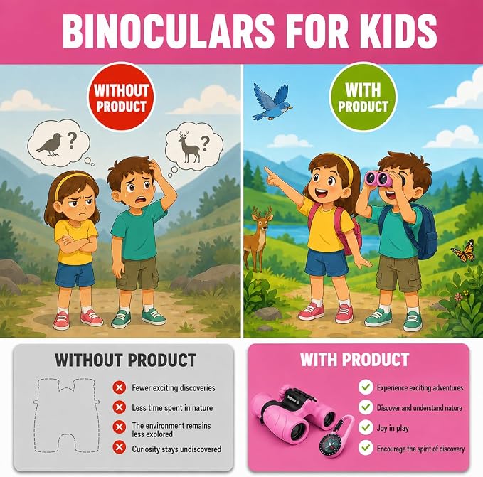 Binoculars for Kids – Perfect Toy for Little Boys and Girls – Extensive Set Incl. Magnifying Glass & Compass – Powerful Magnification 8X21 – 3 to 12 Year Old Kids for Toddler - Image 4