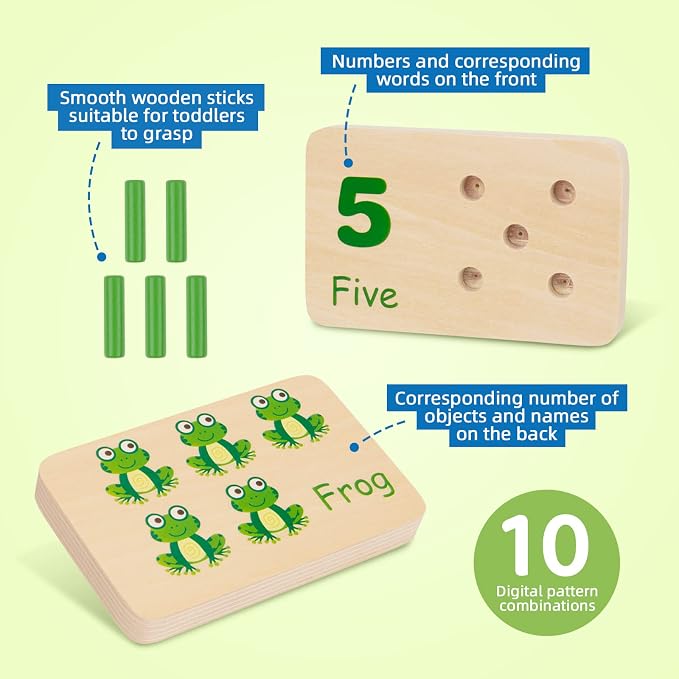 TOOKYLAND Peg Board Toddler Toys, Counting Wooden Toys with 55 Pegs - Image 4