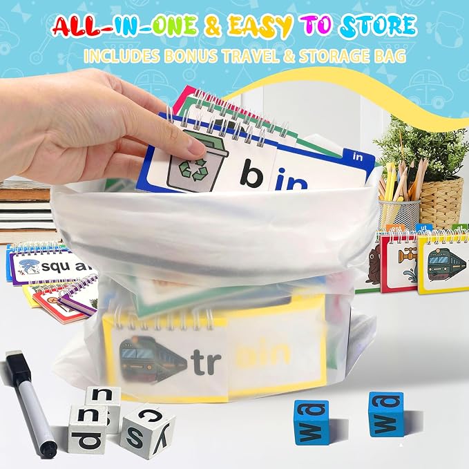 30 Word Family Flip Books, 3-in-1 Read and Rhyme Flip Activity Book Set, ABC Vocabulary Flash Cards, Sight Words Flashcards, Learn to Read Phonics Cards for Kindergarten, Homeschool Supplies - Image 5