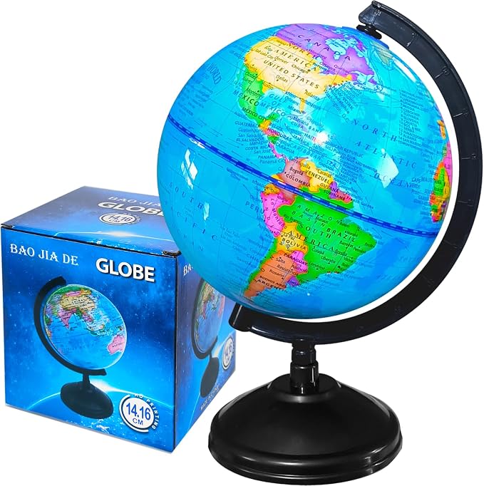 6'' Geographic World Globe,Kids Educational Globes with Stand,Decorative Rotating World Map Globes Decor,Political Globe for Child Classroom Geography Teaching,Kids Room by Jgalnim