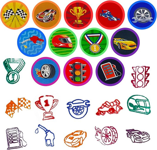 Cinrobiye 24 Pcs Race Car Stampers Party Favor Set, Cute Racing Car Stamps for Kids Birthday Party, Classroom Rewards, Carnival Prizes, Goody Bag Fillers, Racing Themed Party Supplies - Image 2