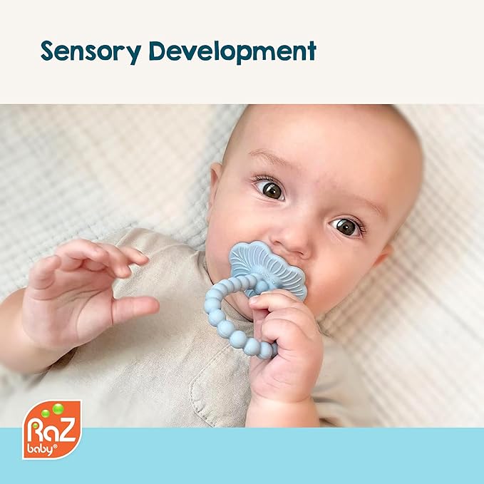 RaZbaby RaZberry Plus Baby Teether – Easy-to-Hold Toy for Front & Back Teething Relief, BerryBumps Texture for Sensory Development, Soothes Sore Gums, BPA-Free, Great Gift for Babies 3M+ – White