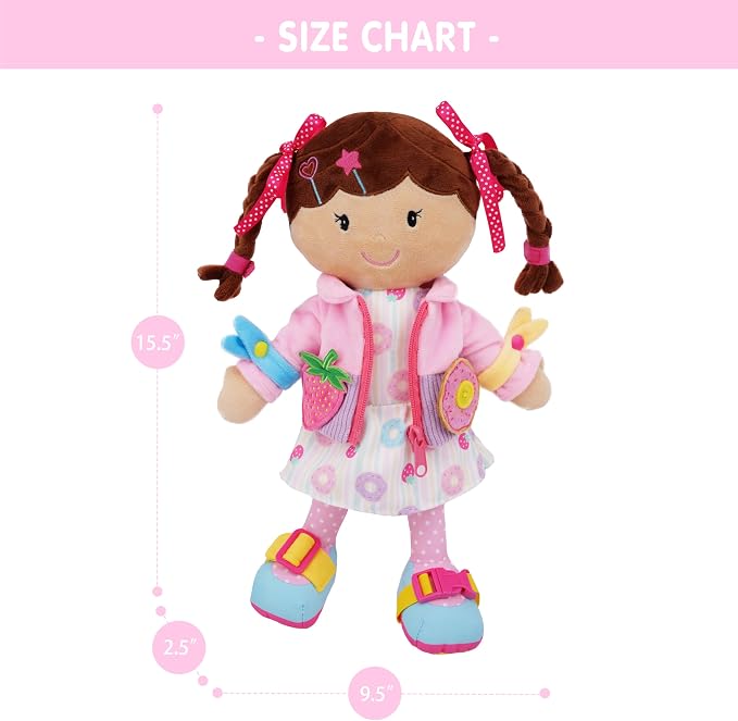 June Garden Personalized Dressy Friends Daisy – Custom Name Plush Doll for Toddlers – Montessori Learn-to-Dress Soft Toy with Buckles, Zipper & Ties – Educational Gift for Girls & Boys Age 2+ - Image 7