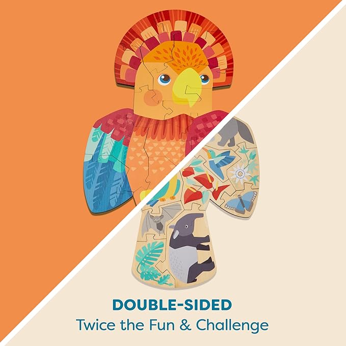 HABA Wooden Puzzle Parrot - 2 in 1 Reversible Puzzles for Kids Ages 4-6, Durable Educational Toys and Wooden Montessori Toys