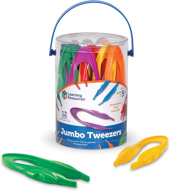 Learning Resources Jumbo Tweezers, Set Of 12, Sorting & Counting, Preschool Science, Homeschool, Toddler Fine Motor Skill Development (Pack of 12) by LearningResources