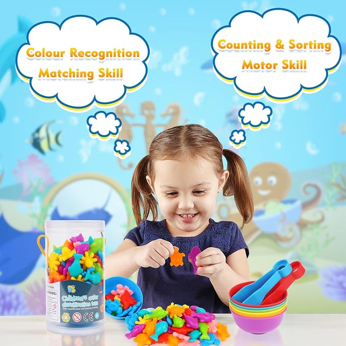 LOKIPA Counting Ocean Animal Toys, Color Sorting Set Ocean Animal Matching Game with Rainbow Sorting Cups Learning Activities Educational Sensory Toys for Toddlers Kids Ages 3 Years and Up - Image 6