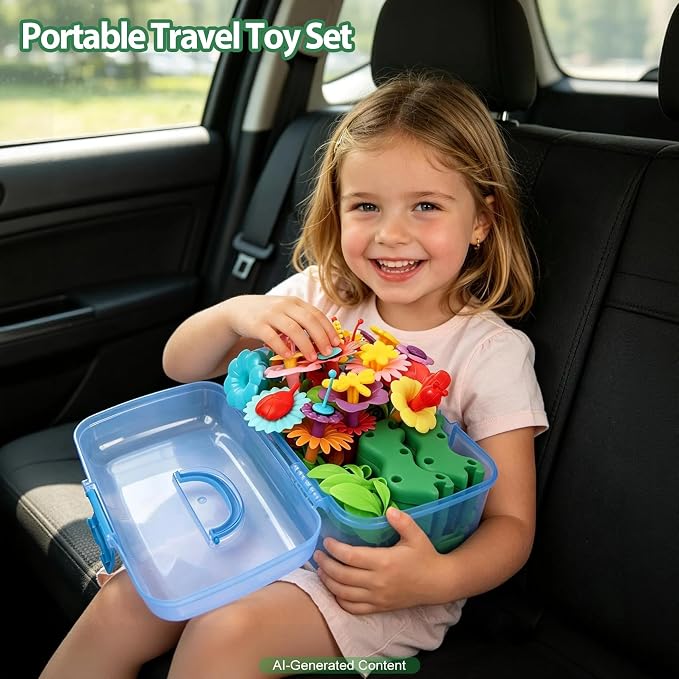 IQKidz Toddler Toys for Girls 2-4 Years Old, Flower Garden Building with Insect Features, Storage Box for Kids Age 3 5 6 7 8, Stacking Educational Preschool Learning STEM Activities 157 pcs - Image 4