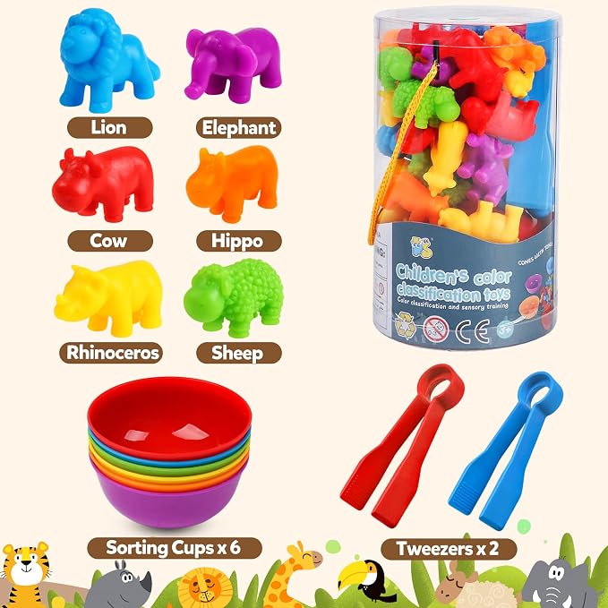 USATDD Counting Animal Toys Color Matching Games Preschool Learning Activities Sorting Stacking Toys Math Couting Educational Sensory Montessori Toy for Toddlers Kids Ages 3 4 5 - Image 3