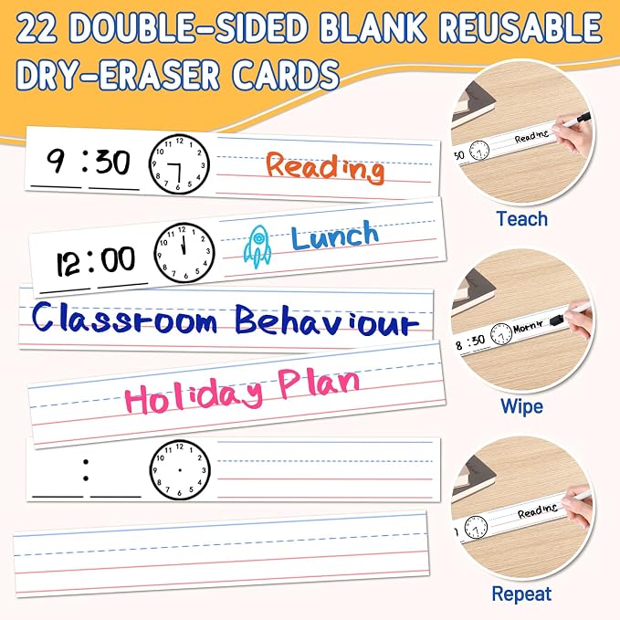 AKAYOK Daily Schedule Pocket Chart - Clear 19 Pocket Chart for Classroom with 22 Reusable Dry-Erase Cards | Perfect for Flash Cards/Sentence Strips/Cleaning Schedule and Checklist/Calendar Cards - Image 3