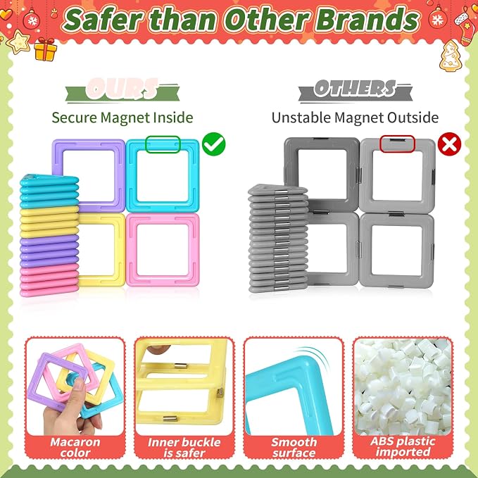 Rurvale 100Pcs Magnetic Tiles, Magnet Blocks for 3 4 5 6 7 8 Year Old Boys Girls, Learning Educational STEM Toys for Toddlers 3-5, 4-8, Building Blocks for Kids Ages 3+ Birthday Gifts - Image 5