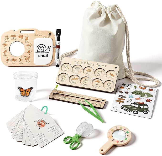 ibwaae Nature Exploration Toys Bug Catcher Kit for Kids 3-8,Durable Bug Catching Kit with Magnifier Box & Backpack, STEM Gift, Outdoor Scavenger Hunt Game Set with Observation Board & Reusable Cards by ibwaae