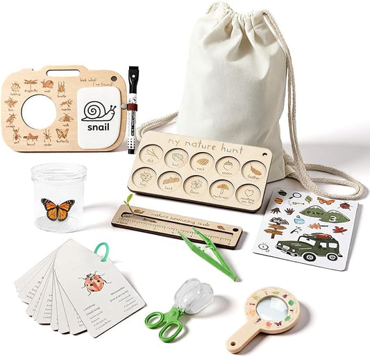 ibwaae Nature Exploration Toys Bug Catcher Kit for Kids 3-8,Durable Bug Catching Kit with Magnifier Box & Backpack, STEM Gift, Outdoor Scavenger Hunt Game Set with Observation Board & Reusable Cards by ibwaae