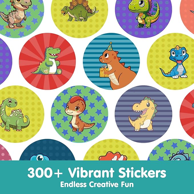 iPlay, iLearn Kid Dinosaur Sticker Stamp Activity Set - 400+ Stickers 18-Page Activity Book, Toddler Creative Mess-Free Art Craft Educational Travel Toy Birthday Stocking Gift 3 4 5 6 Yr Old Girl Boy