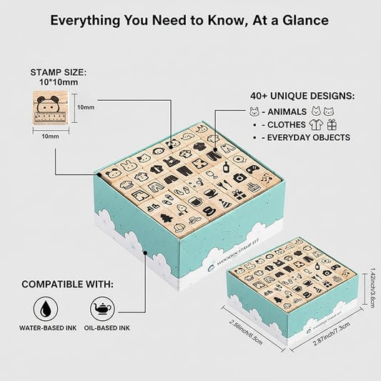 Wooden Stamp Set - 42 Pcs Animal Party Stamps for Toddlers, Arts and Crafts Supplies for Crafting for Scrapbooking Journals and Greeting Cards Perfect for DIY Scrapbooking Card Making