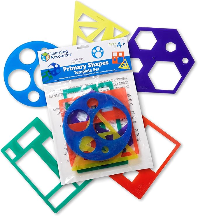 Learning Resources Primary Shapes Template Set - 5 Pieces, Ages 4+ Homeschool and Classroom Supplies, Geometric Shapes, Tracing Helper for Kids by LearningResources