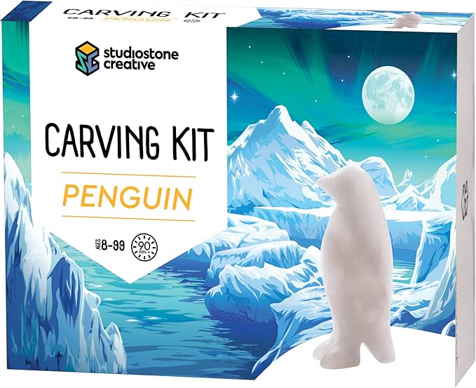 Studiostone Creative DIY Arts & Crafts Carving Kit Kids Adults Penguin Alabaster Sculpture Soapstone