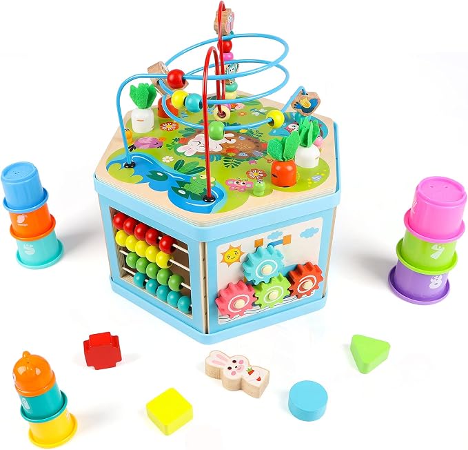 Wooden Activity Cube for 1 Year Old Kids, Educational Learning Bead Maze for Toddler Age 1-3, Developmental Montessori Toys for 12-36 Months Boys Girls Gift - Image 2