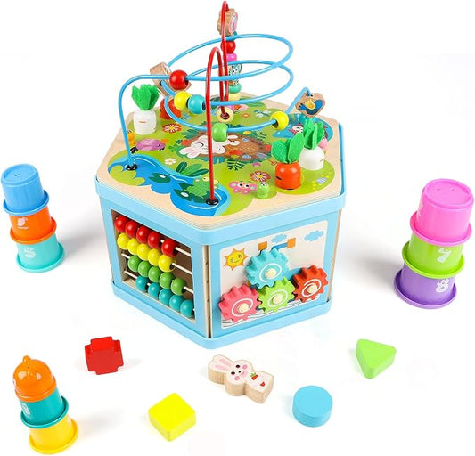 Wooden Activity Cube for 1 Year Old Kids, Educational Learning Bead Maze for Toddler Age 1-3, Developmental Montessori Toys for 12-36 Months Boys Girls Gift - Image 2