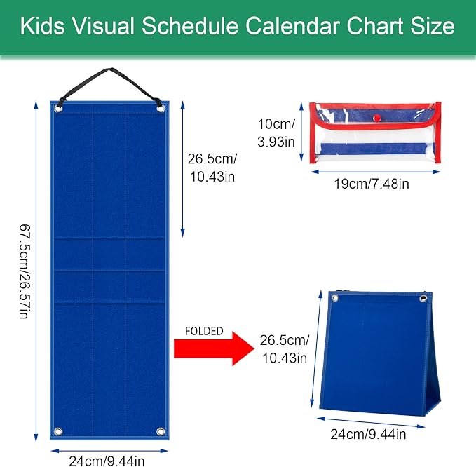 KIKIGOAL Kids Visual Schedule Calendar Chart, 2 in 1 Autism Daily Chore Routine Chart with 70 Cards Autism Learning Materials Kids Visual Behavioral Tool Wall Planner for Home School (Blue) - Image 5