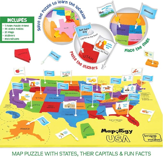 Imagimake Mapology USA Map with Capitals Monuments of USA Bundle | 3D Puzzles for Kids | Learning States and Capitals | Educational Toys for Kids Ages 5 6 7 Years - Image 4