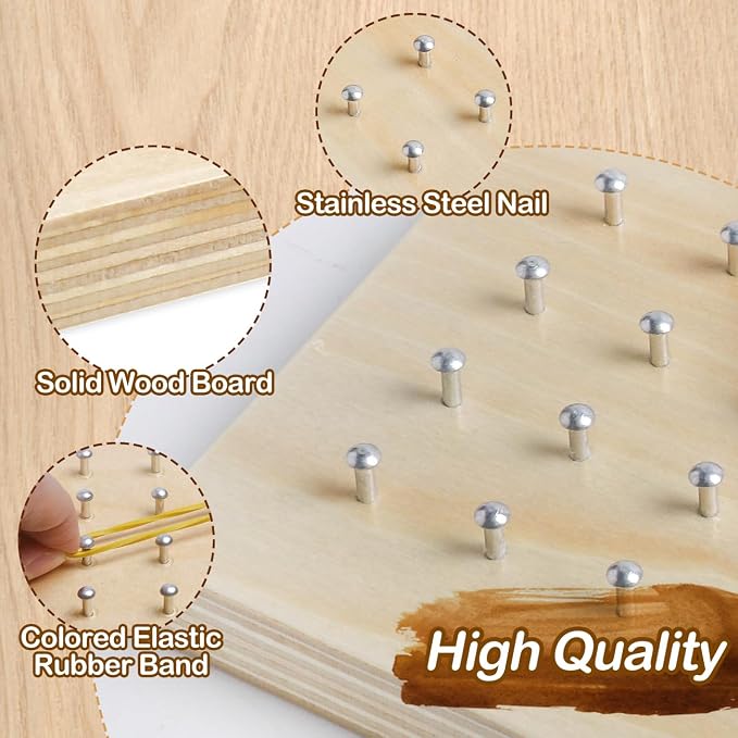Wooden Geoboard, Montessori STEM Toy with Pattern Blocks for Kids Ages 3+ - Image 4