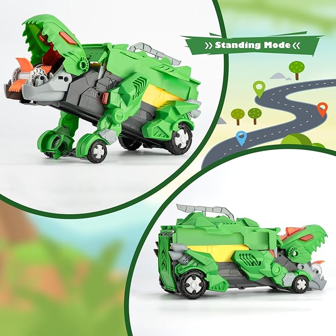 Dinosaur Toys Car for Kids 3-8 Year Old Boy Gift, Toddler Toys for 3 4 5 6 Years Old Boys & Girls Transport Dino Truck with 12 mini Cars & City Map Birthday for Kids